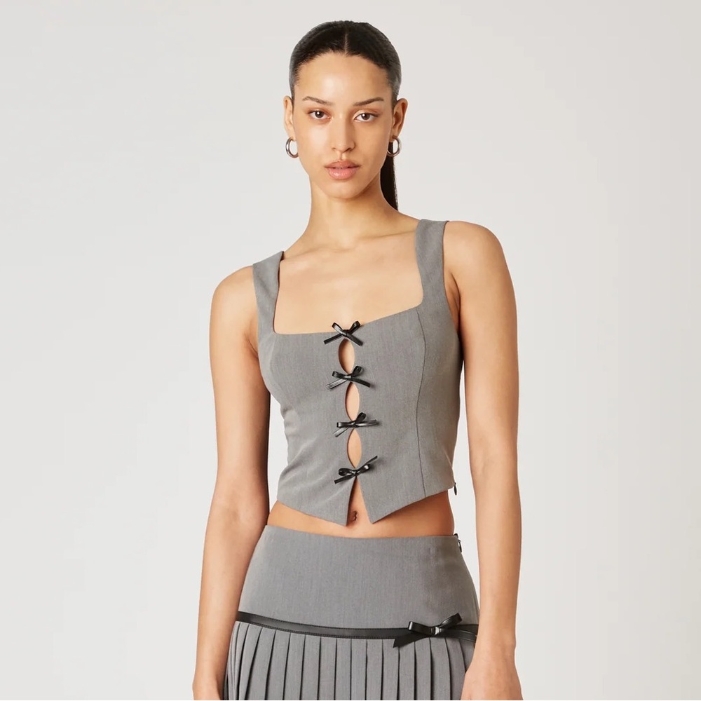 Gray Sleeveless Top with Bow Accents